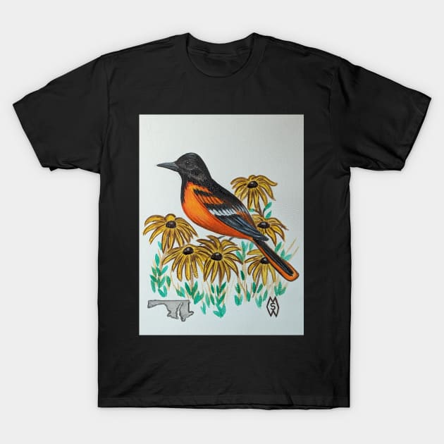 Maryland state bird & flower, the Baltimore oriole and black-eyed susan T-Shirt by Matt Starr Fine Art